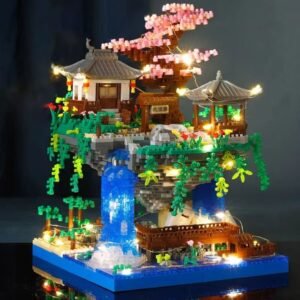 Cherry Blossom Waterfall Tree House Building Blocks Set - Large (With Lighting)