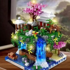 Cherry Blossom Waterfall Tree House Building Blocks Set - Medium (With Lighting)