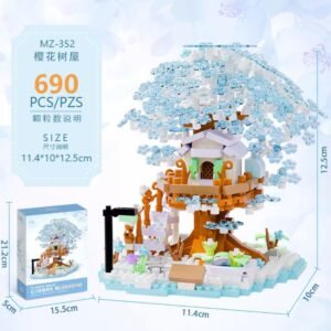 Four Seasons Cherry Blossoms Flower House Building Blocks Set (Blue)