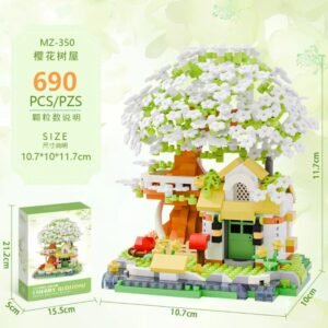 Four Seasons Cherry Blossoms Flower House Building Blocks Set (Green)