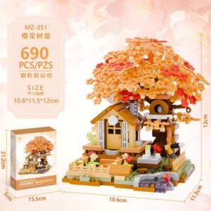Four Seasons Cherry Blossoms Flower House Building Blocks Set (Orange)