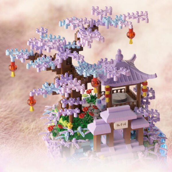 Violet Cherry Blossom Waterfall Tree House Building Blocks Set - Large - Image 2